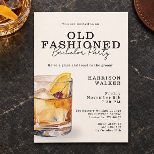 Budget Bachelor Party Old Fashioned Whiskey Theme Invitation