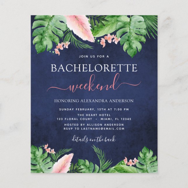 Budget Bachelorette Weekend Itinerary Tropical Flyer (Front)