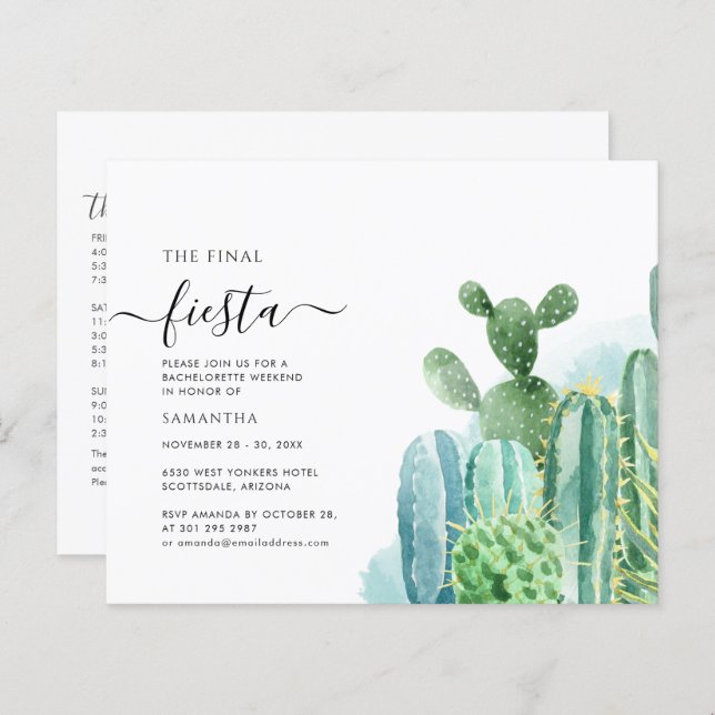 Budget Bachelorette Weekend Party Itinerary Invite (Front/Back)