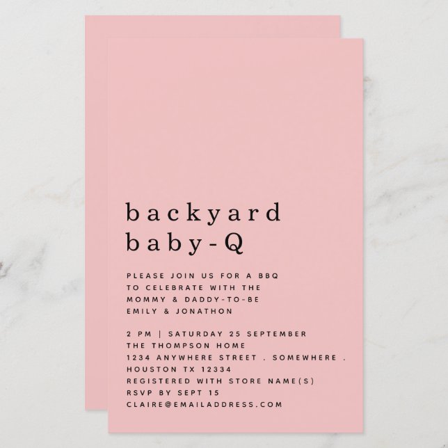 Budget Backyard Baby Q BBQ Shower Pink Invite (Front/Back)