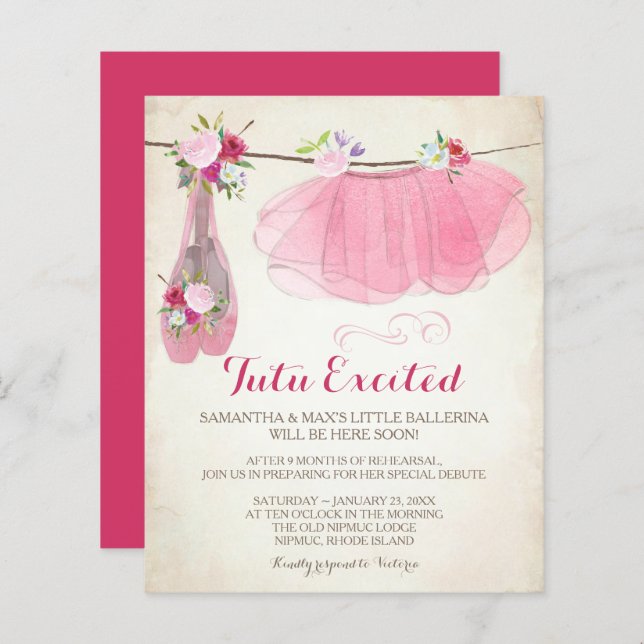 Budget Ballerina Baby Shower Invitation (Front/Back)