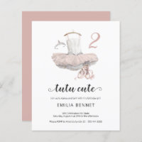 Budget Ballerina Tutu Cute 2nd Birthday Invitation