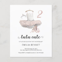 Budget Ballerina Tutu Cute 2nd Birthday Invitation