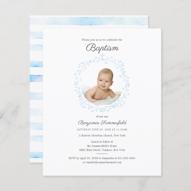 Budget Baptism Baby Photo Invite (Front/Back)