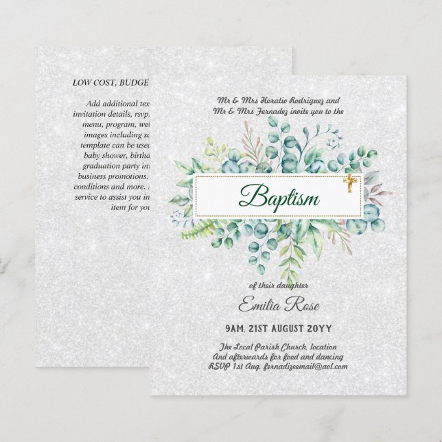 BUDGET Baptism Bautizo Bautismo GREENERY Invites (Front/Back)