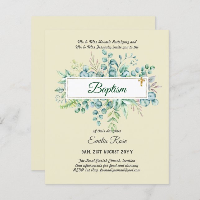 BUDGET Baptism Bautizo Bautismo GREENERY Invites (Front/Back)