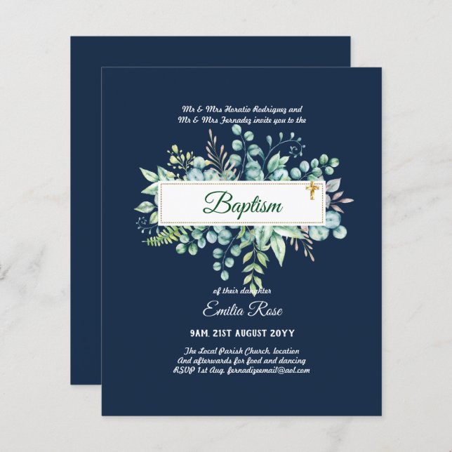 BUDGET Baptism Bautizo Bautismo GREENERY Invites (Front/Back)