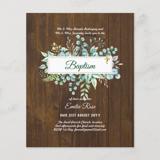 BUDGET Baptism Bautizo Bautismo GREENERY Invites Flyer (Front)