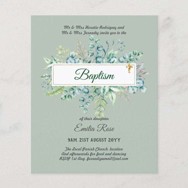 BUDGET Baptism Bautizo Bautismo GREENERY Invites Flyer (Front)