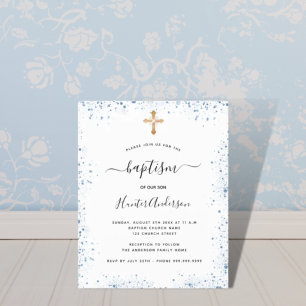 Budget baptism blue boy blue white invitation