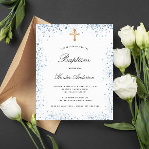 Budget baptism blue boy blue white invitation
