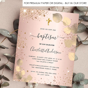 Budget baptism blush eucalyptus glitter invitation