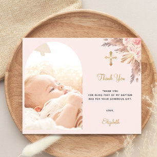 Budget baptism blush pampas arch photo thank you