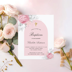 Budget baptism blush pink floral white arch