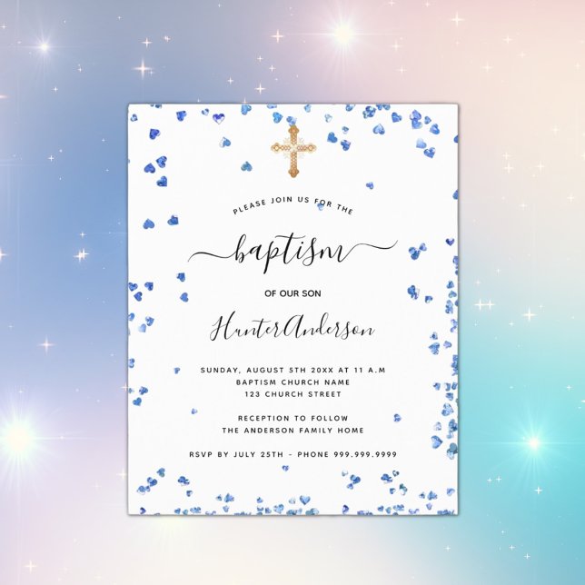 Budget baptism boy blue hearts invitation (Creator Uploaded)