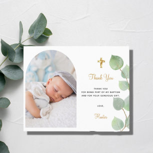 Budget baptism boy eucalyptus arch photo thank you