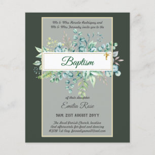 Budget BAPTISM Christening Greenery Leaves Invites Flyer