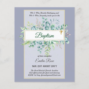 Budget BAPTISM Christening Greenery Leaves Invites Flyer