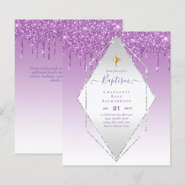 BUDGET BAPTISM CHRISTENING Invitation AGATE GOLD (Front/Back)