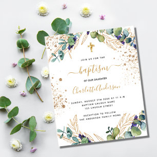 Budget baptism eucalyptus greenery gold cross