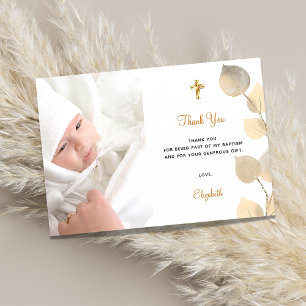 Budget baptism eucalyptus photo golden thank you 