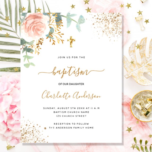 Budget baptism eucalyptus rose gold floral cross (Creator Uploaded)