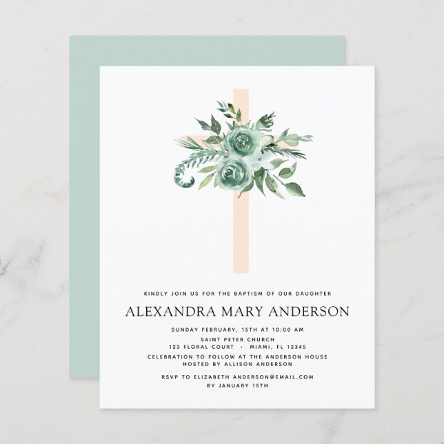 Budget Baptism Floral Greenery Sage Eucalyptus (Front/Back)