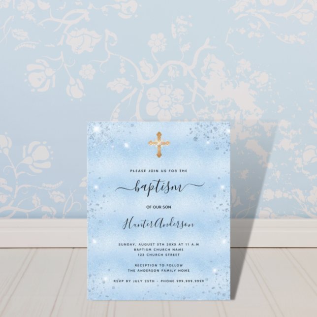 Budget baptism light blue baby boy invitation (Creator Uploaded)