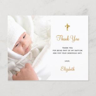Budget baptism photo white QR code thank you card