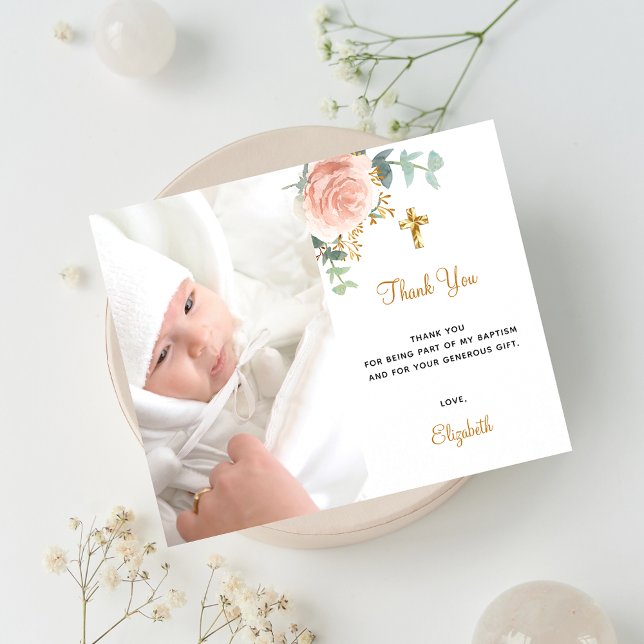 Budget baptism pink floral photo girl QR thank you (Creator Uploaded)