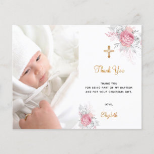 Budget baptism pink floral photo girl thank you