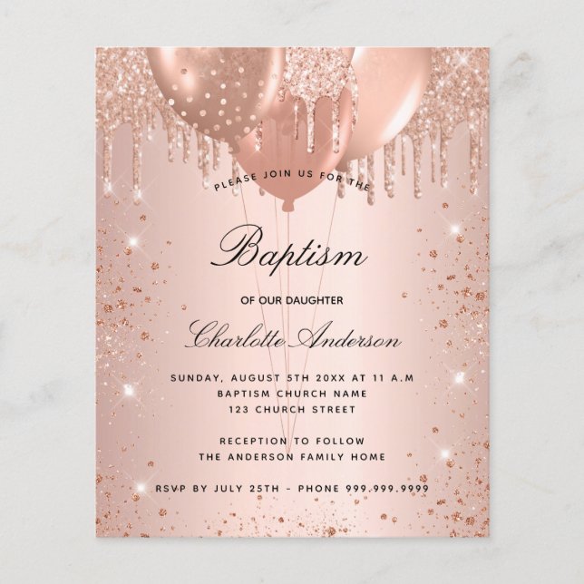 Budget baptism rose gold blush glitter balloons (Front)