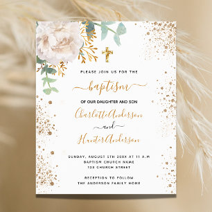 Budget baptism twins eucalyptus floral invitation
