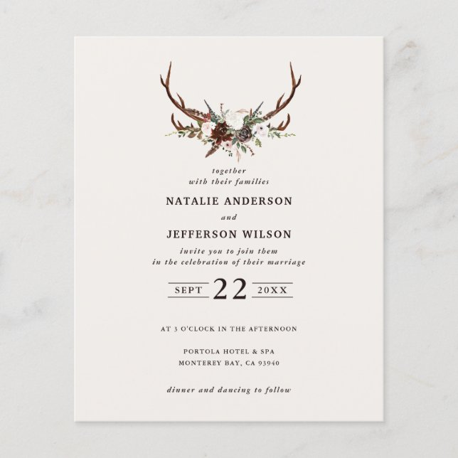 budget barn rustic stag green wedding invitation flyer (Front)
