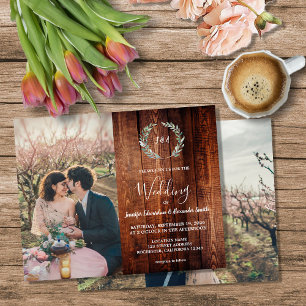 Budget barn wood monogram photo Wedding invitation Flyer
