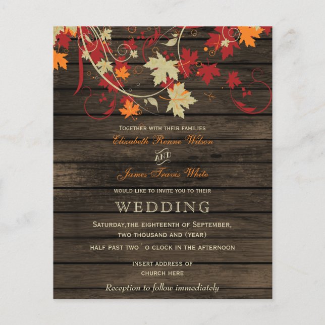 Budget Barn Wood Rustic Fall Wedding invitations (Front)