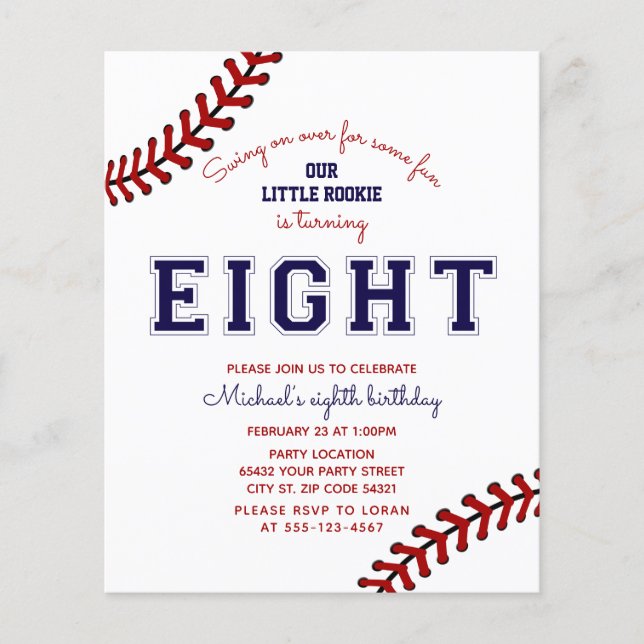 Budget Baseball 8th Birthday Invitation (Front)