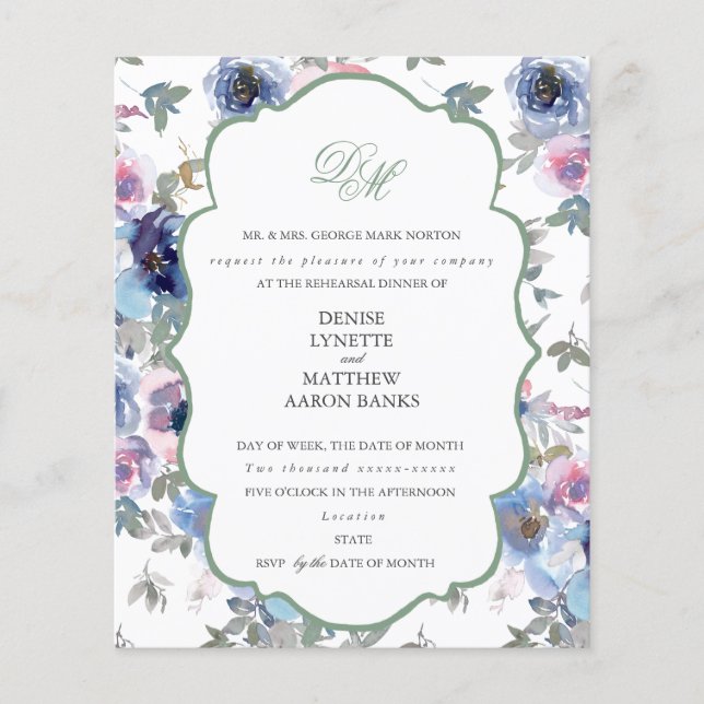 Budget Basil Green and Spun Sugar Blue Invitation (Front)