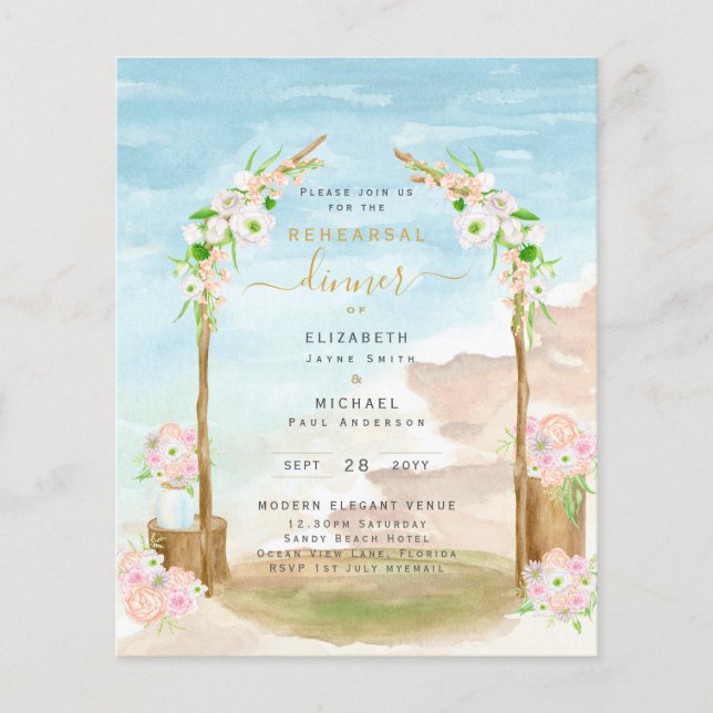 BUDGET Beach Coastal Rehearsal Dinner Invite Flyer (Front)