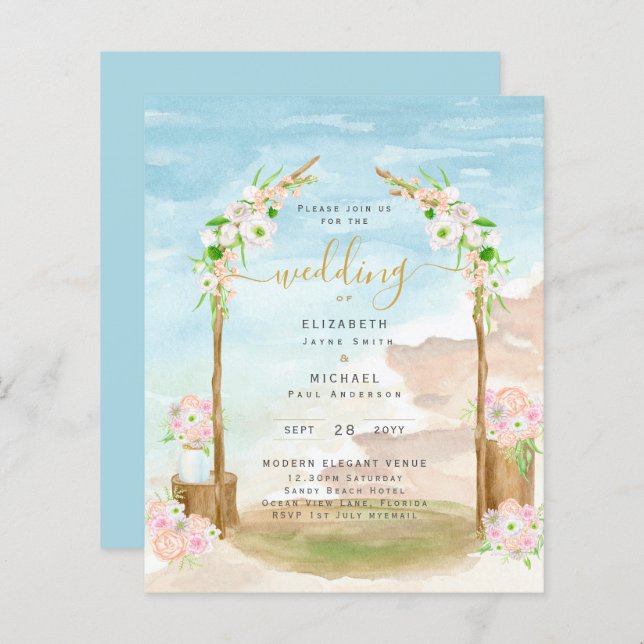 BUDGET Beach Coastal Wedding Invitation (Front/Back)