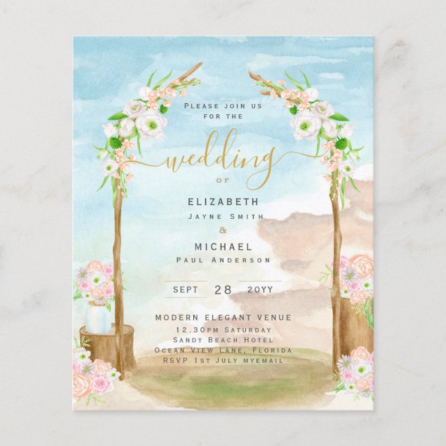 BUDGET Beach Coastal Wedding Invitation Flyer (Front)