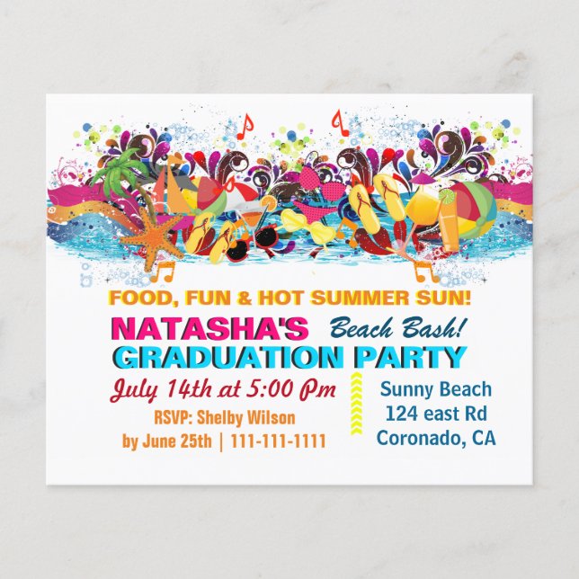 Budget Beach Graduation Party Invitation (Front)