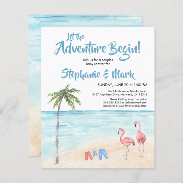 Budget Beach Ocean Surf Adventure Baby Shower (Front/Back)