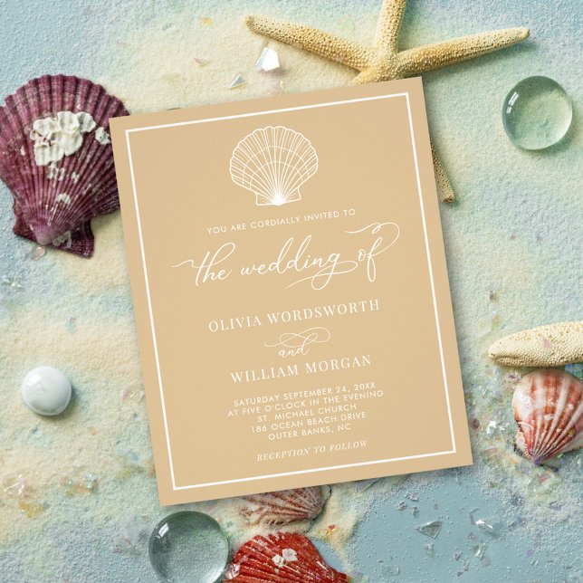 Budget Beach Seashell Wedding Invitation Beige Flyer (Creator Uploaded)