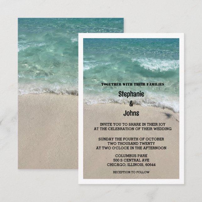 Budget Beach Teal Sandy Ocean Destination Wedding Invitation (Front/Back)