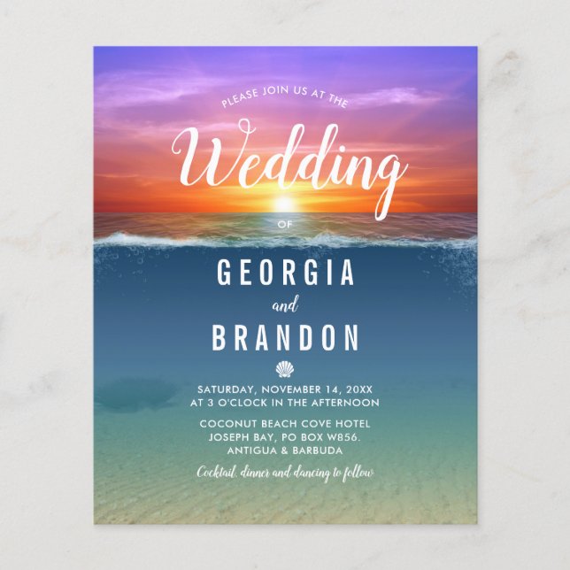 Budget Beach Tropical Wedding Invitation (Front)