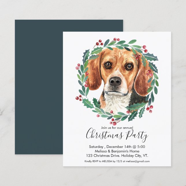 Budget Beagle Dog Christmas Party Invitation (Front/Back)