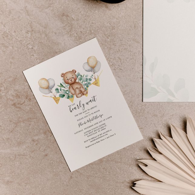 Budget Bear Baby Shower Eucalyptus Invitation (Creator Uploaded)