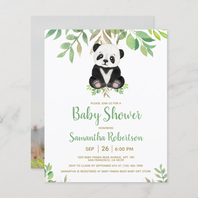 Budget Bear Greenery Baby Shower Invitation (Front/Back)
