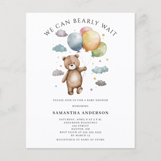 Budget Bearly Wait Baby Shower Invitation Flyer (Front)